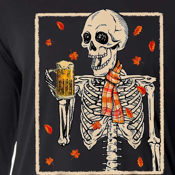 Skeleton Drinking Beer Retro Halloween Costume Beer Drink Cooling Performance Long Sleeve Crew