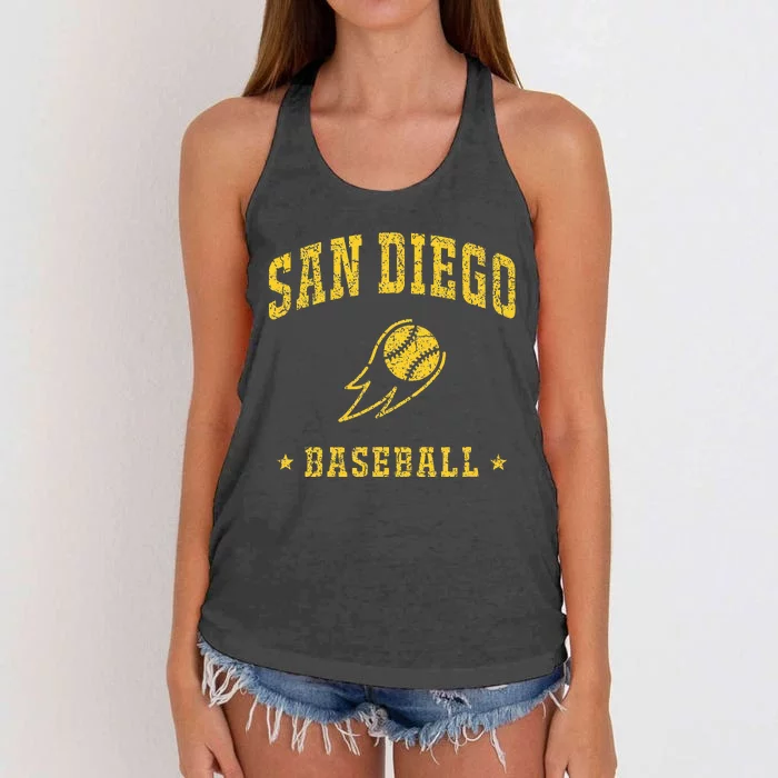 San Diego Baseball Vintage Baseball Lover Women's Knotted Racerback Tank