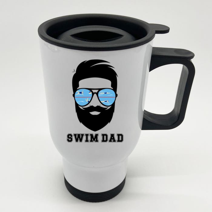 Swim Dad Beard Swimming Dad Of A Swimmer Father Gift Front & Back Stainless Steel Travel Mug