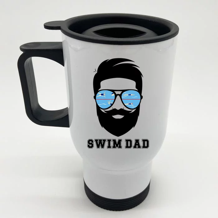 Swim Dad Beard Swimming Dad Of A Swimmer Father Gift Front & Back Stainless Steel Travel Mug