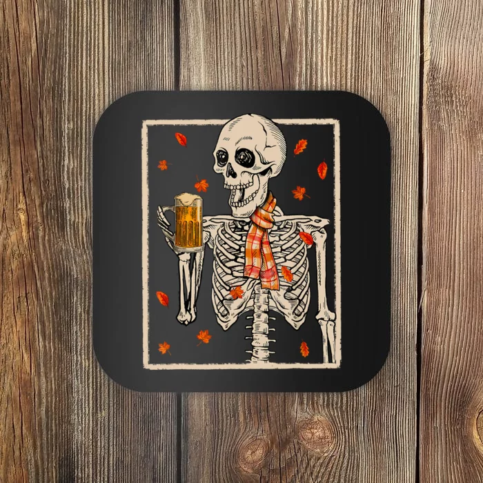 Skeleton Drinking Beer Retro Halloween Costume Beer Drink Coaster