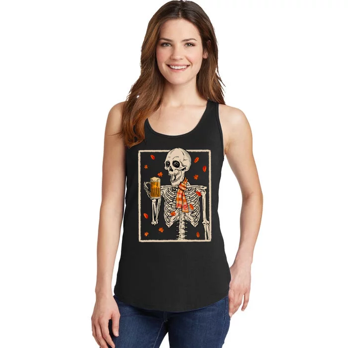 Skeleton Drinking Beer Retro Halloween Costume Beer Drink Ladies Essential Tank