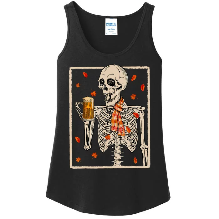 Skeleton Drinking Beer Retro Halloween Costume Beer Drink Ladies Essential Tank