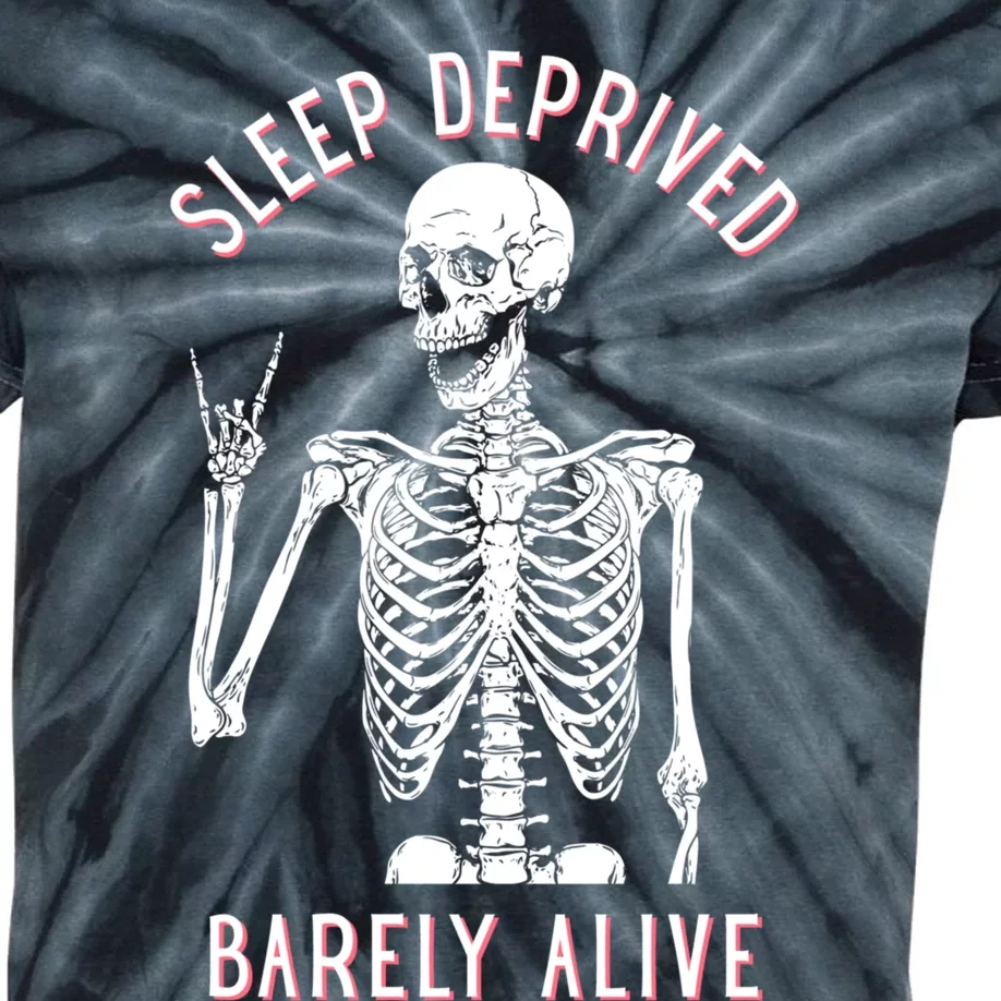 Sleep Deprived Barely Alive Funny Skeleton Halloween Funny Sarcastic G Kids Tie-Dye T-Shirt