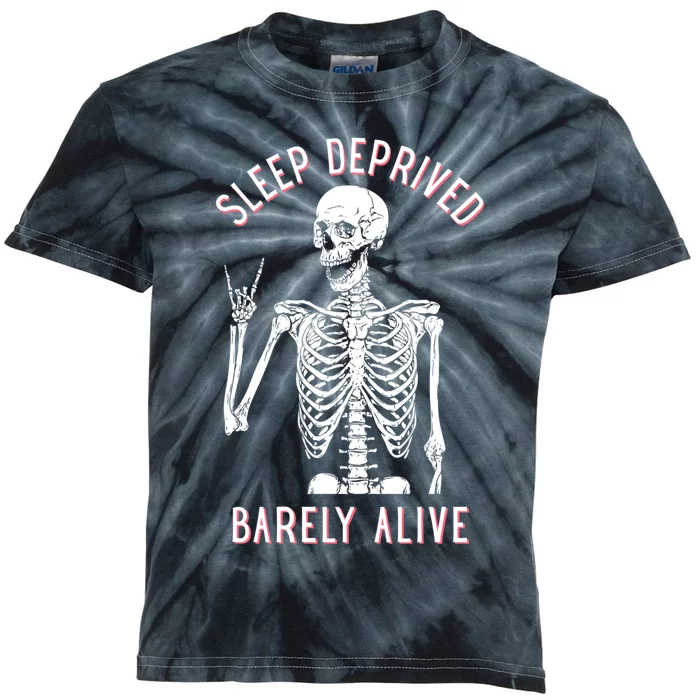 Sleep Deprived Barely Alive Funny Skeleton Halloween Funny Sarcastic G Kids Tie-Dye T-Shirt