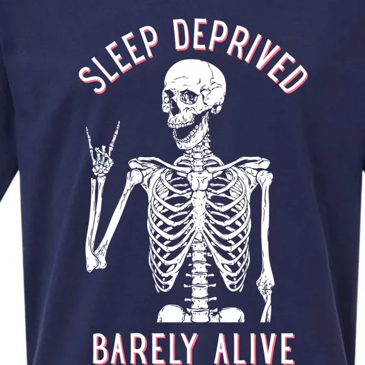 Sleep Deprived Barely Alive Funny Skeleton Halloween Funny Sarcastic G Sueded Cloud Jersey T-Shirt