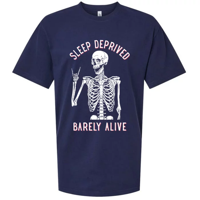 Sleep Deprived Barely Alive Funny Skeleton Halloween Funny Sarcastic G Sueded Cloud Jersey T-Shirt