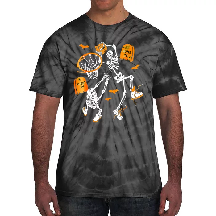 Skeleton Dunking Basketball Halloween Costume Tie-Dye T-Shirt