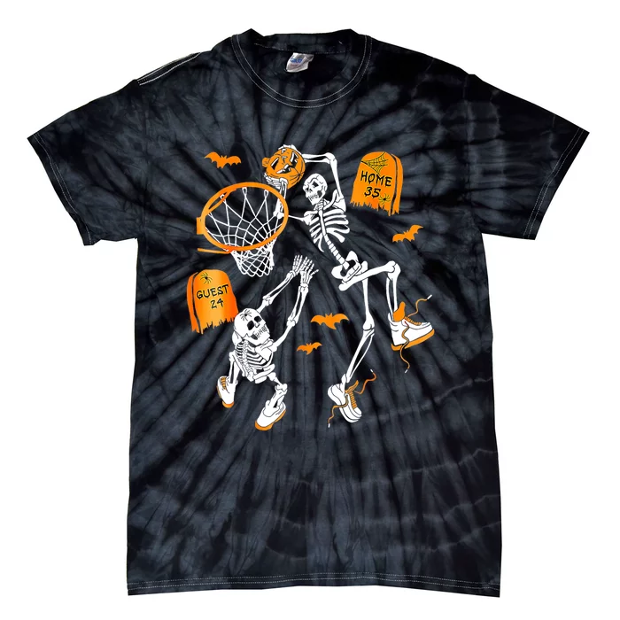 Skeleton Dunking Basketball Halloween Costume Tie-Dye T-Shirt