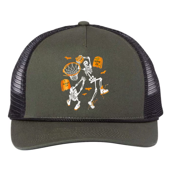 Skeleton Dunking Basketball Halloween Costume Retro Rope Trucker Hat Cap