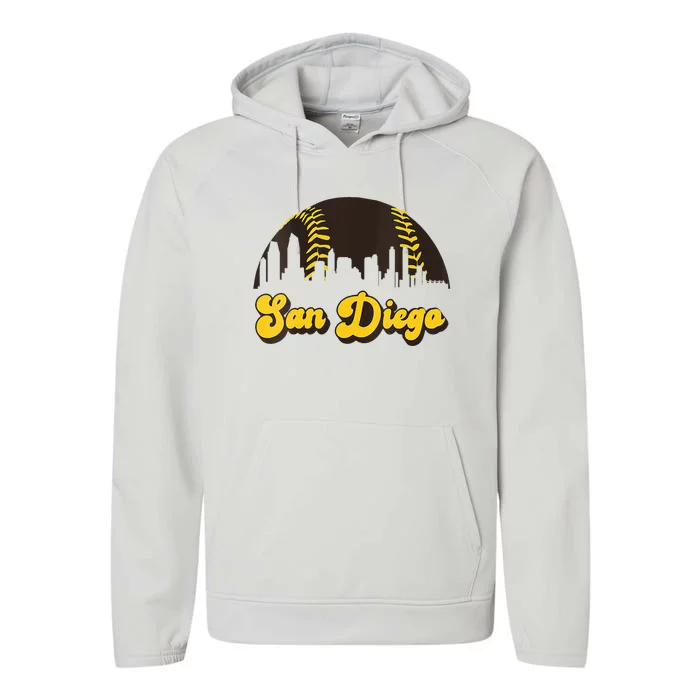 San Diego Baseball Vintage Skyline Cool Retro SD Jersey Performance Fleece Hoodie