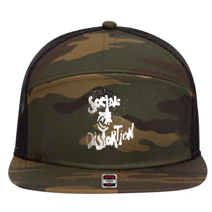 Social Distortion Black Splatter Smiley 7 Panel Mesh Trucker Snapback Hat