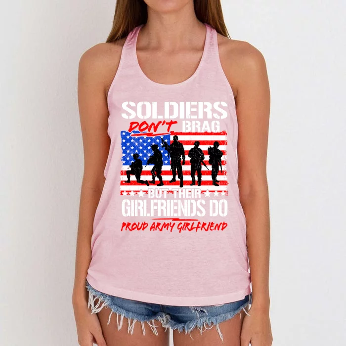 Soldiers Don't Brag Proud Army Friend Funny Military Great Gift Women's Knotted Racerback Tank