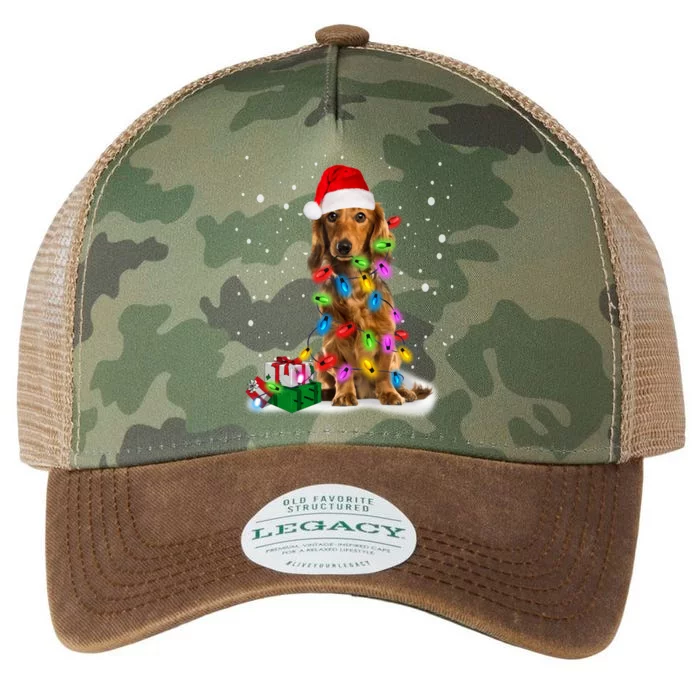 Santa Dachshund Christmas Tree Light Long Hair Dachshund Funny Gift Legacy Tie Dye Trucker Hat