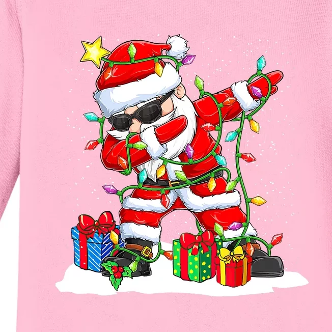 Santa Dabbing Christmas Tree Light Xmas Claus Baby Long Sleeve Bodysuit