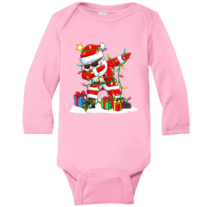 Santa Dabbing Christmas Tree Light Xmas Claus Baby Long Sleeve Bodysuit