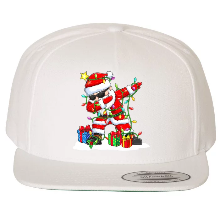 Santa Dabbing Christmas Tree Light Xmas Claus Wool Snapback Cap