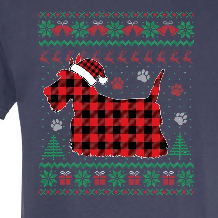 Scottie Dog Christmas Pajama Red Plaid Scottish Ugly Sweater Garment-Dyed Heavyweight T-Shirt