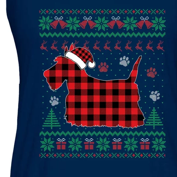 Scottie Dog Christmas Pajama Red Plaid Scottish Ugly Sweater Ladies Essential Flowy Tank