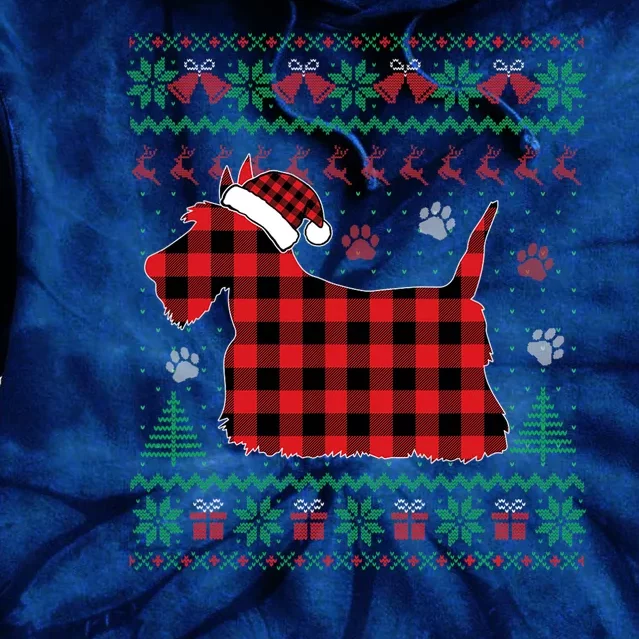 Scottie Dog Christmas Pajama Red Plaid Scottish Ugly Sweater Tie Dye Hoodie