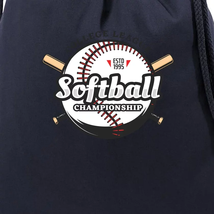 Softball Design College League Championship Drawstring Bag