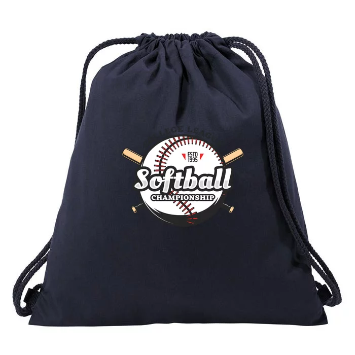 Softball Design College League Championship Drawstring Bag