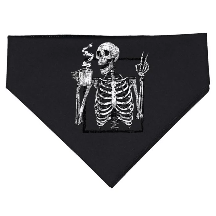 Skeleton Drinking Coffee Gothic Peace Sign Halloween Grunge USA-Made Doggie Bandana