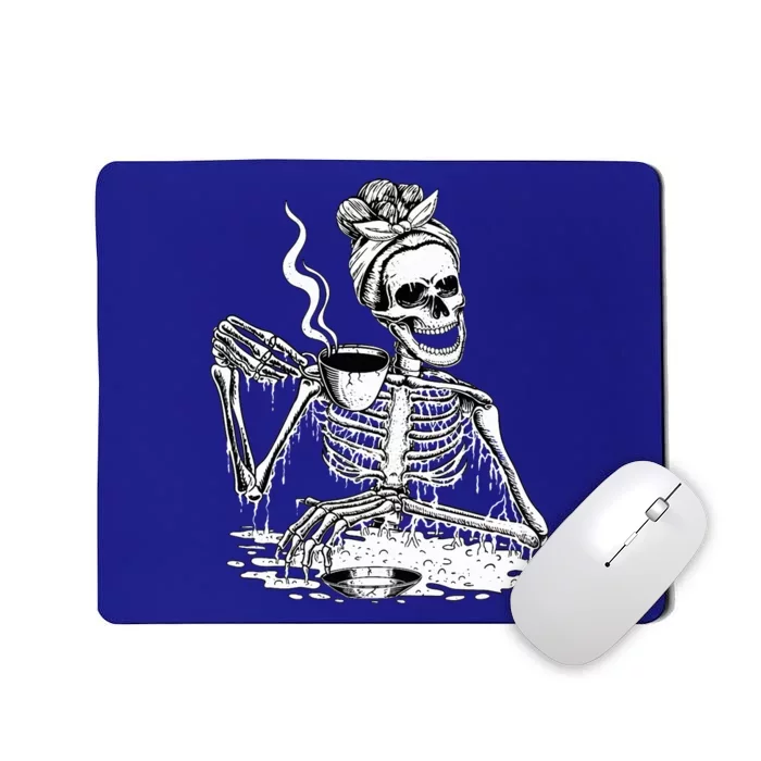 Skeleton Drinking Coffee Lazy & Easy Women Halloween Costume Mousepad