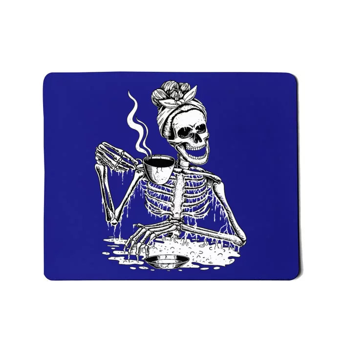 Skeleton Drinking Coffee Lazy & Easy Women Halloween Costume Mousepad