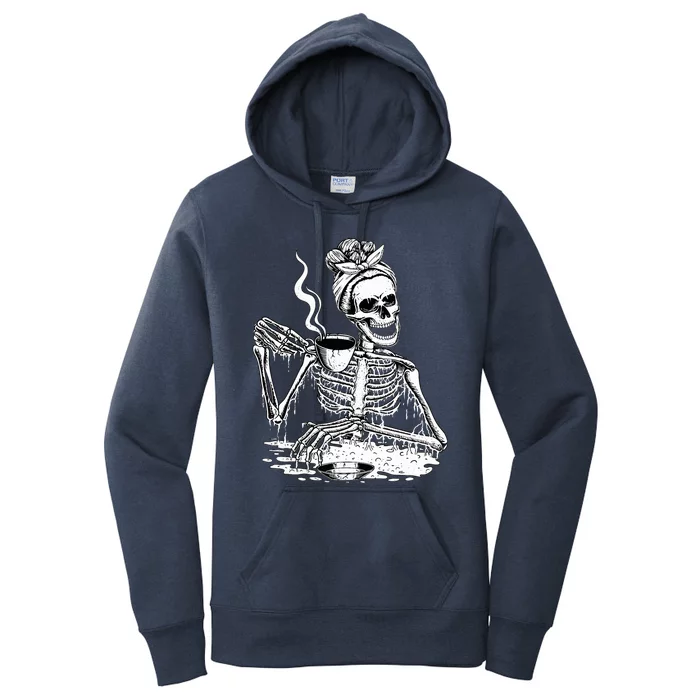 Skeleton Drinking Coffee Lazy & Easy Women Halloween Costume Women's Pullover Hoodie