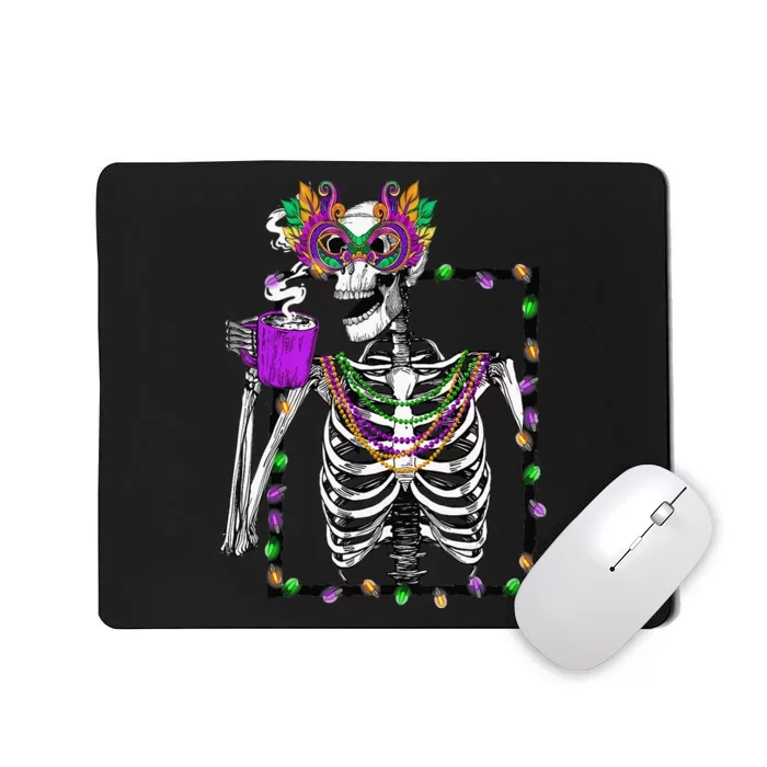 Skeleton Drinking Coffee Mask Beads Mardi Gras Mousepad