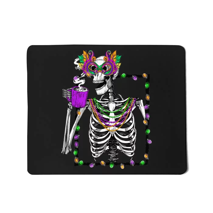 Skeleton Drinking Coffee Mask Beads Mardi Gras Mousepad