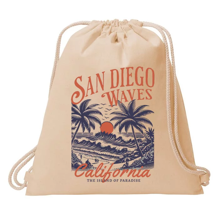 San Diego California Vintage Summer Drawstring Bag