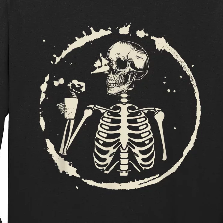 Skeleton Drinking Coffee shirt, Lazy Halloween Costume Skull Tall Long Sleeve T-Shirt