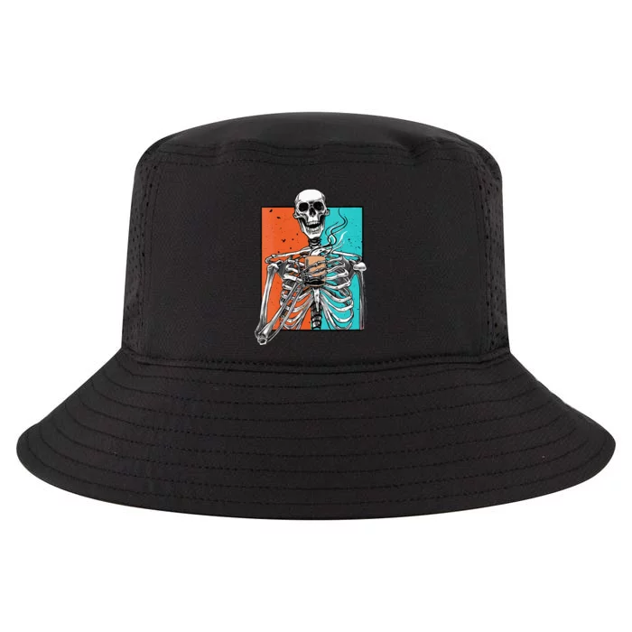 Skeleton Drinking Coffee Lover Funny Halloween Skull Cool Comfort Performance Bucket Hat