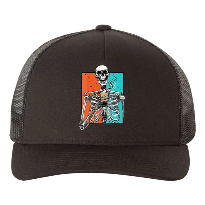 Skeleton Drinking Coffee Lover Funny Halloween Skull Yupoong Adult 5-Panel Trucker Hat