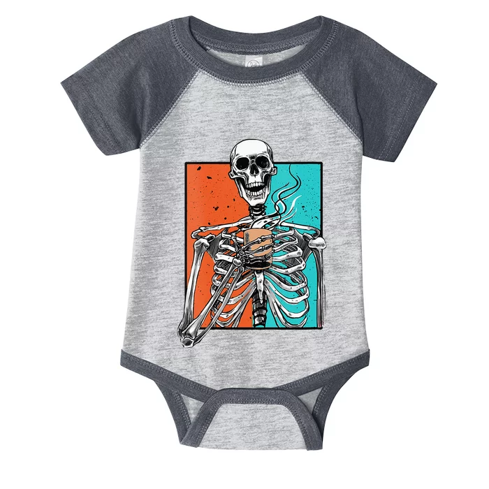 Skeleton Drinking Coffee Lover Funny Halloween Skull Infant Baby Jersey Bodysuit