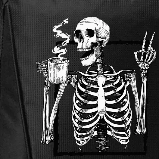 Skeleton Drinking Coffee Peace Halloween Grunge Aesthetic City Backpack