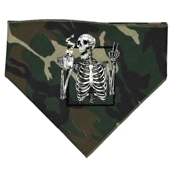 Skeleton Drinking Coffee Gothic Peace Sign Halloween Grunge USA-Made Doggie Bandana