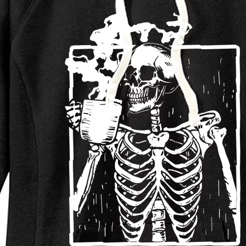 Skeleton Drinking Coffee Women's Fleece Hoodie