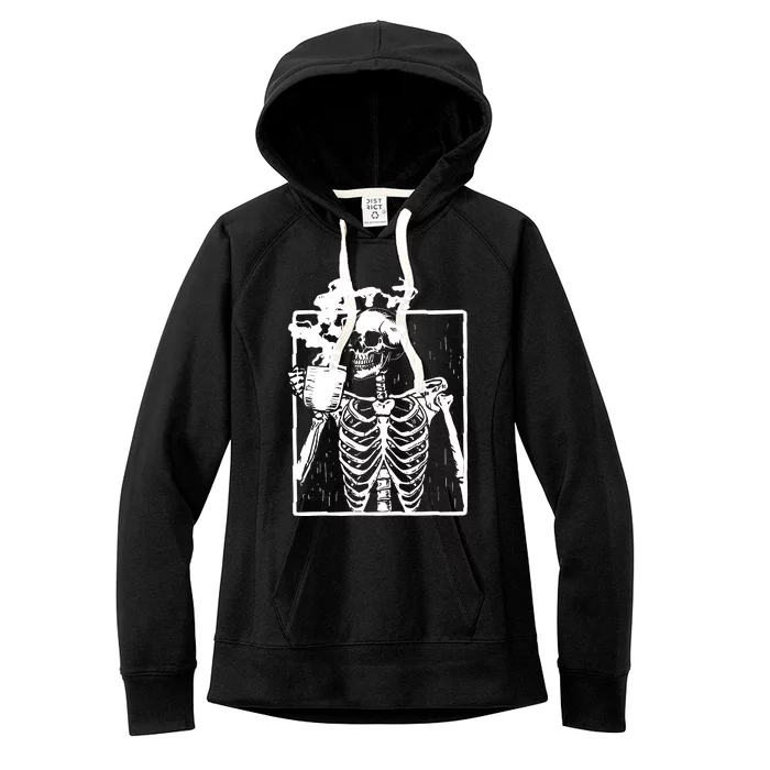 Skeleton Drinking Coffee Women's Fleece Hoodie