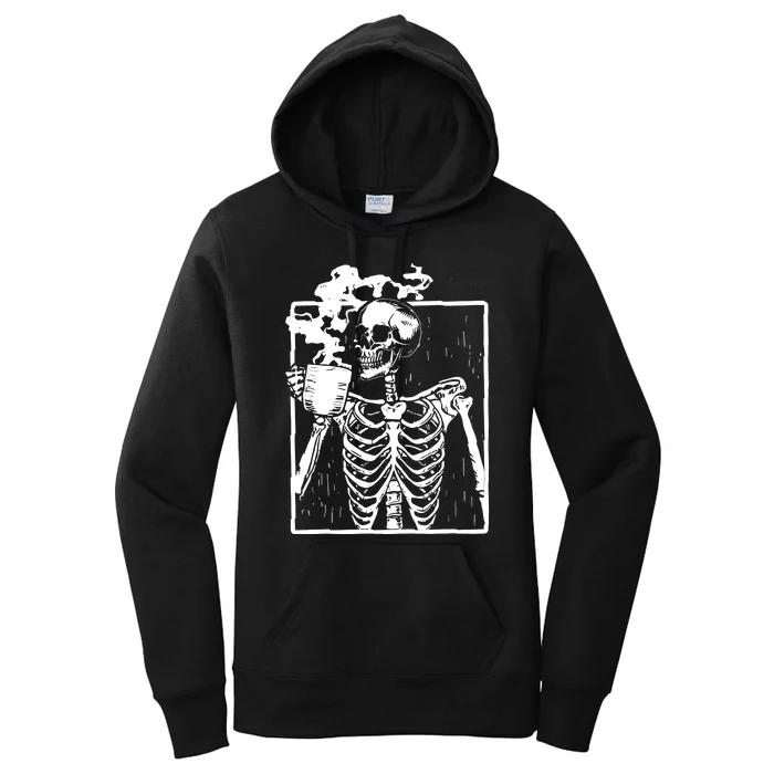 Skeleton Drinking Coffee Women's Pullover Hoodie