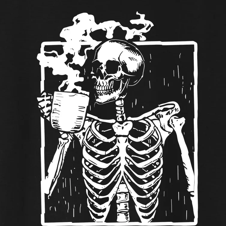 Skeleton Drinking Coffee Women's Crop Top Tee