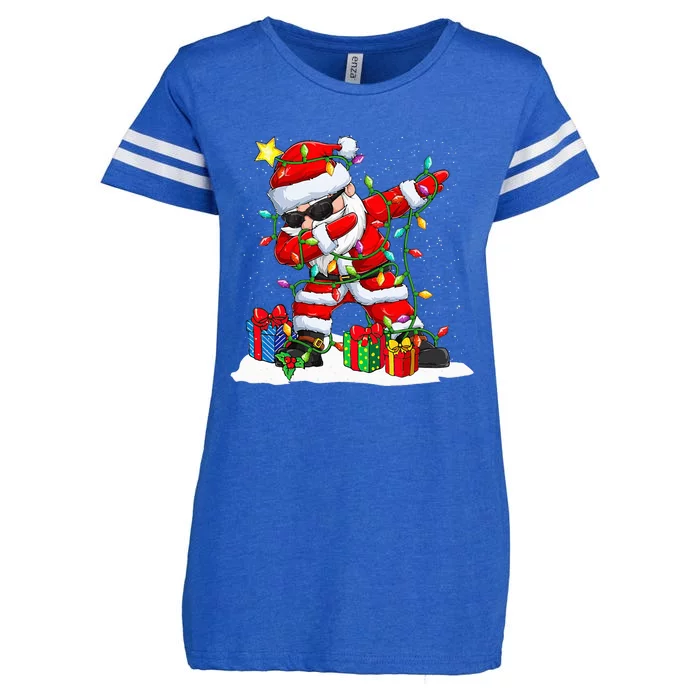 Santa Dabbing Christmas Tree Light Xmas Claus Gifts Enza Ladies Jersey Football T-Shirt