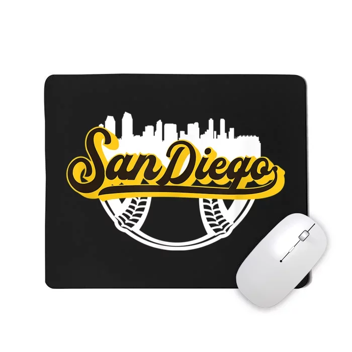 San Diego California Baseball City Skyline Vintage Fan Mousepad