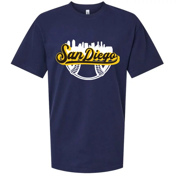 San Diego California Baseball City Skyline Vintage Fan Sueded Cloud Jersey T-Shirt