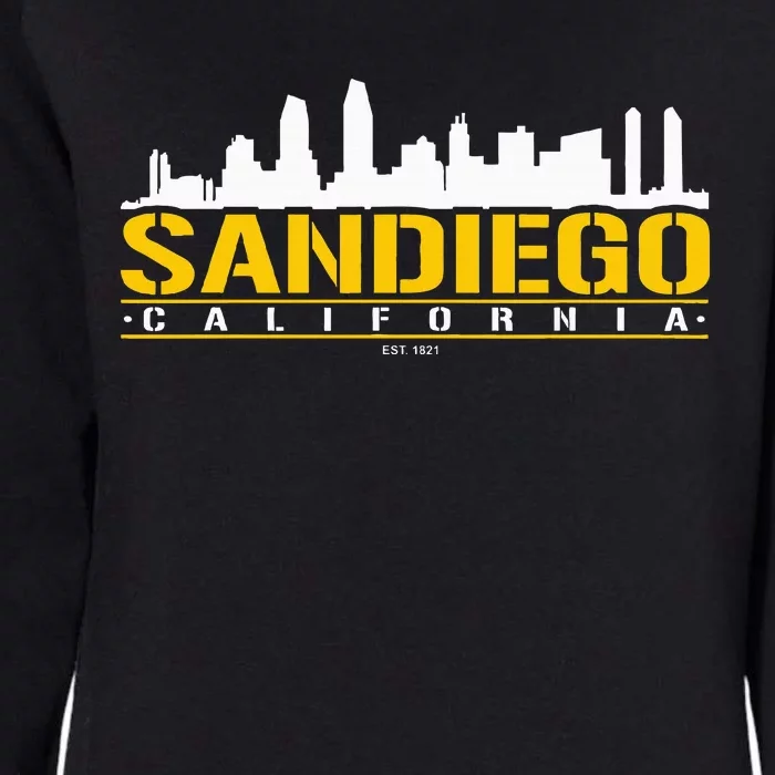 San Diego California White Brown & Gold Baseball Inspired Womens California Wash Sweatshirt