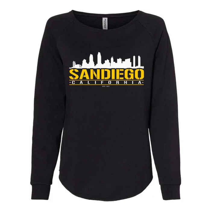 San Diego California White Brown & Gold Baseball Inspired Womens California Wash Sweatshirt