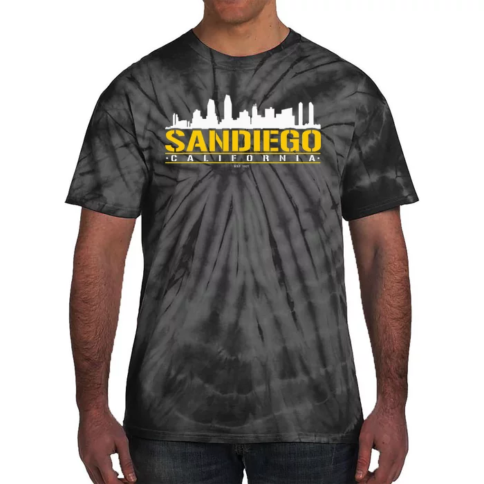 San Diego California White Brown & Gold Baseball Inspired Tie-Dye T-Shirt