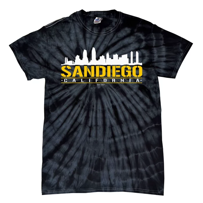 San Diego California White Brown & Gold Baseball Inspired Tie-Dye T-Shirt